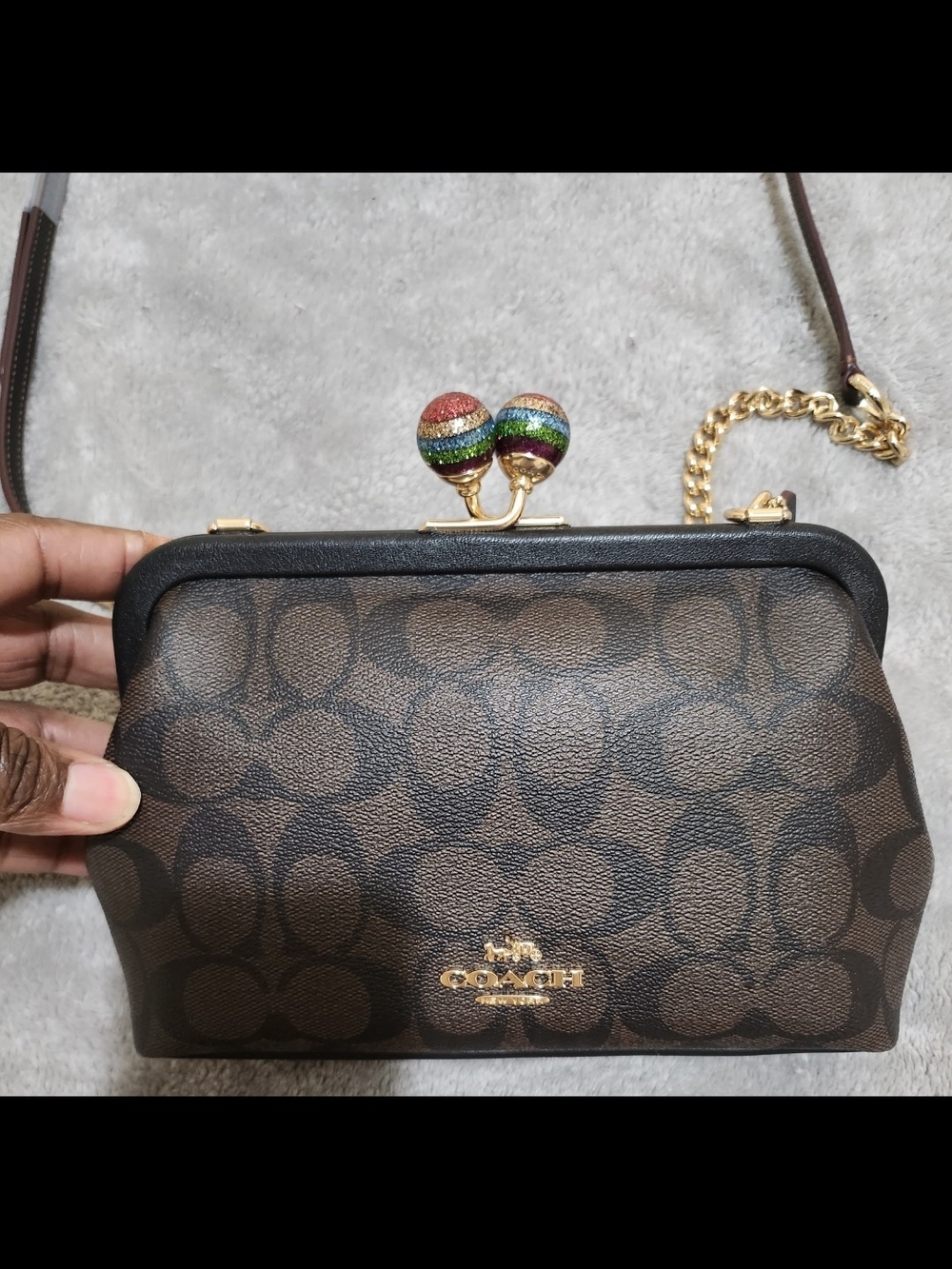 Coach Brown Signature Crossbody with Multicolor Kisslock